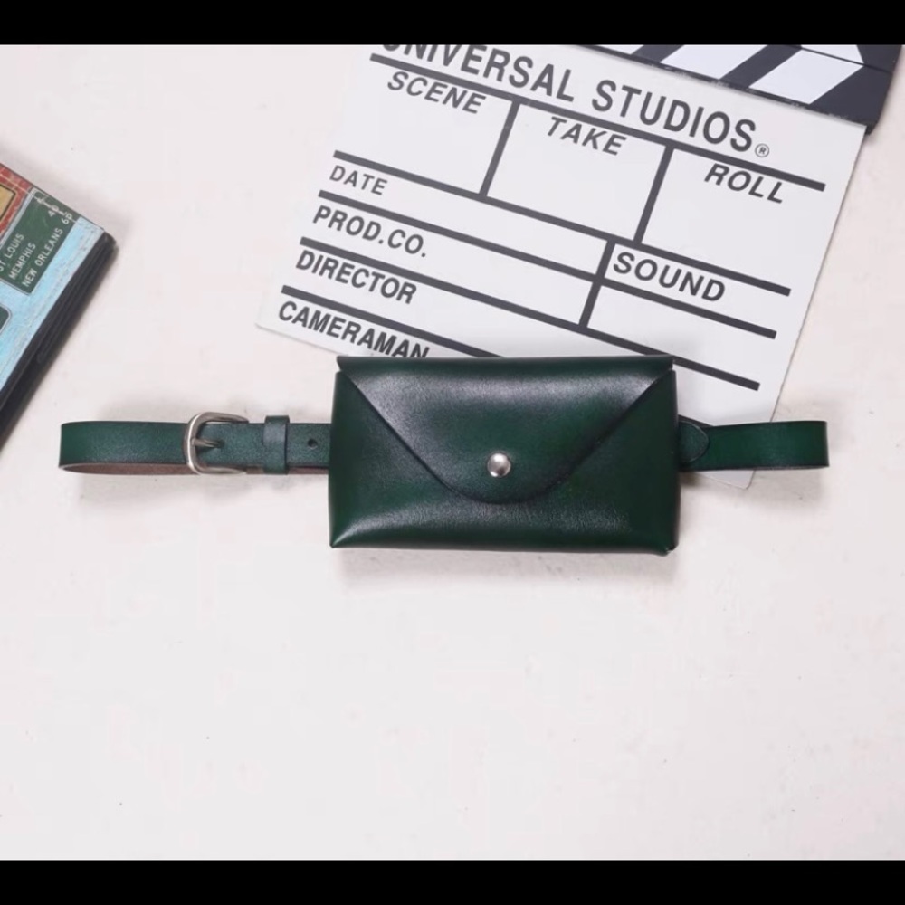 Dark Green Leather Belt Bag Purse
